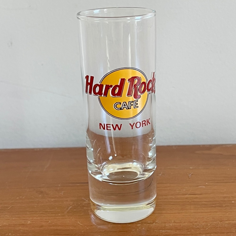 Hard Rock Cafe New York Shot Glass Tall Shooter Souvenir Clear Logo NYC 4 Inch